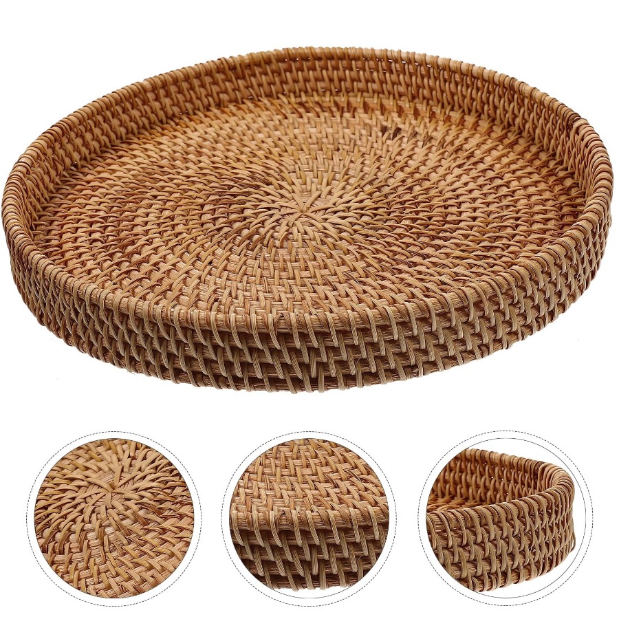 Round Rattan Serving Tray with - Rattan Tray Handle ulasan dan harga