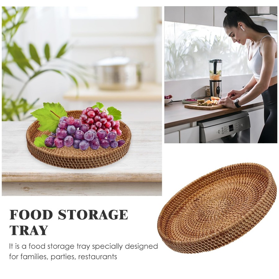 Round Rattan Serving Tray with - Rattan Tray Handle ulasan dan harga