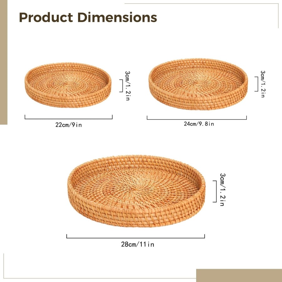 Round Rattan Serving Tray with - Rattan Tray Handle ulasan dan harga