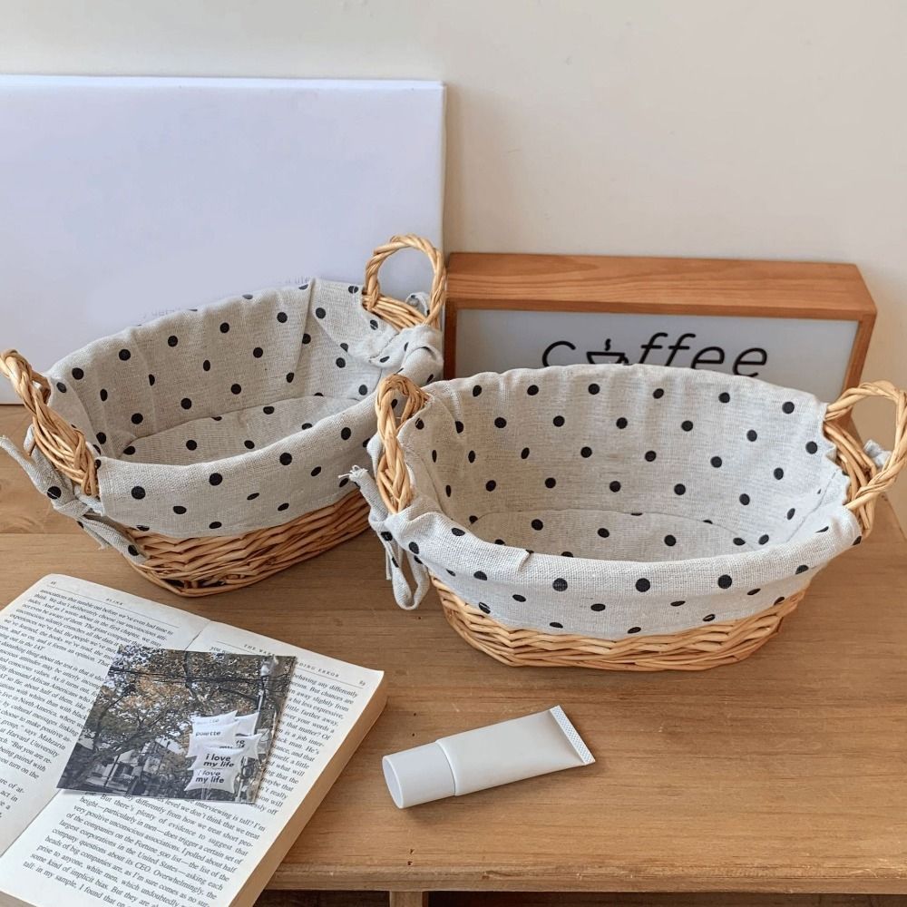 Vintage Fabric Rattan Storage  - Rattan Tray Handle ulasan dan harga