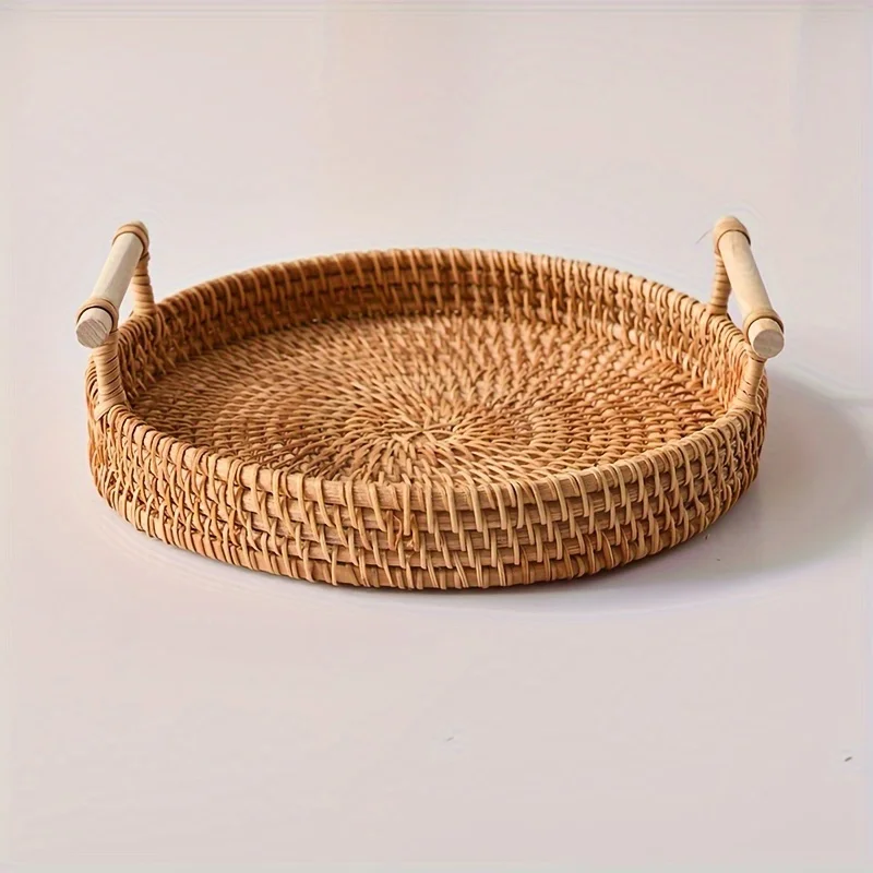 Basket, Handmade Wicker Servin - Rattan Tray Handle ulasan dan harga