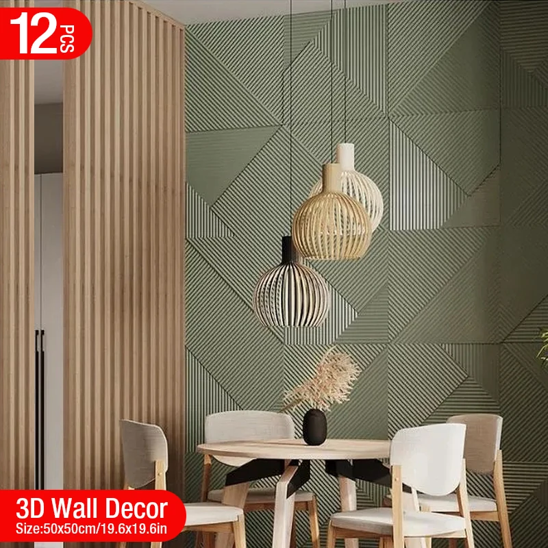 12pcs 50cm 3D wall decor Wood  - Wall Panel 3D Texture ulasan dan harga