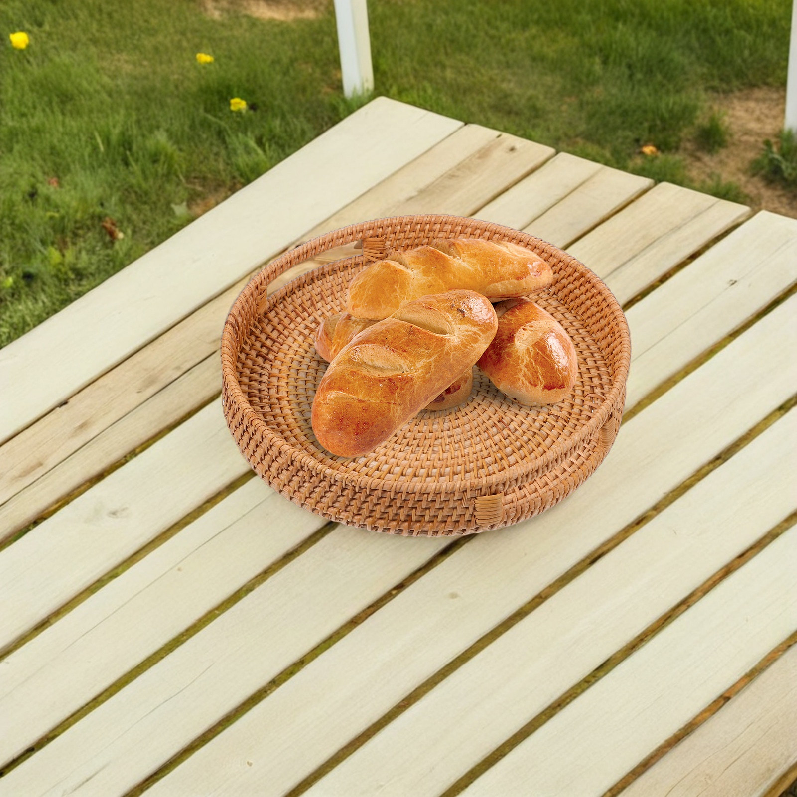 14-Inch Woven Rattan Tray Roun - Rattan Tray Handle ulasan dan harga