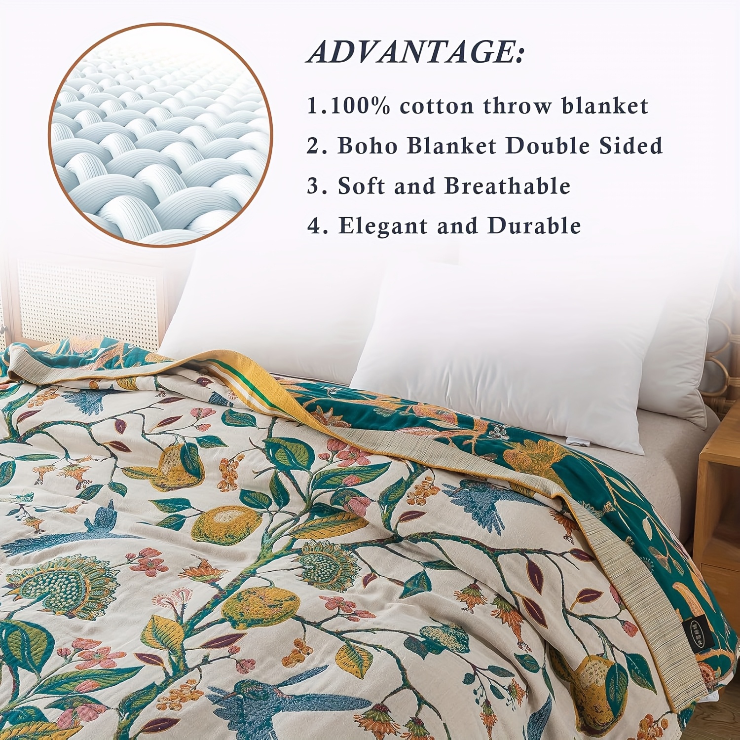 Boho Cotton Throw Blanket – So - Textured Throw Natural ulasan dan harga