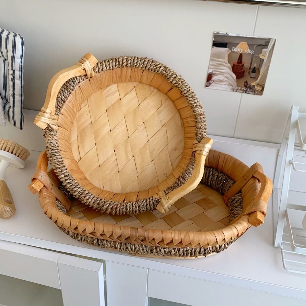Vintage Handmade Handwoven Sto - Rattan Tray Handle ulasan dan harga