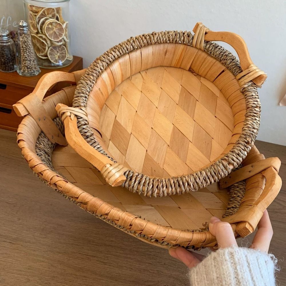 Vintage Handmade Handwoven Sto - Rattan Tray Handle ulasan dan harga