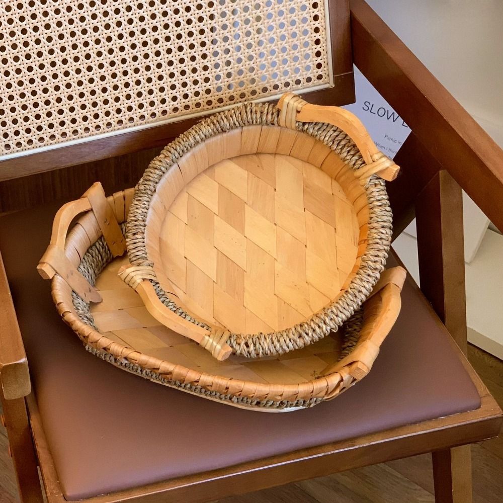 Vintage Handmade Handwoven Sto - Rattan Tray Handle ulasan dan harga