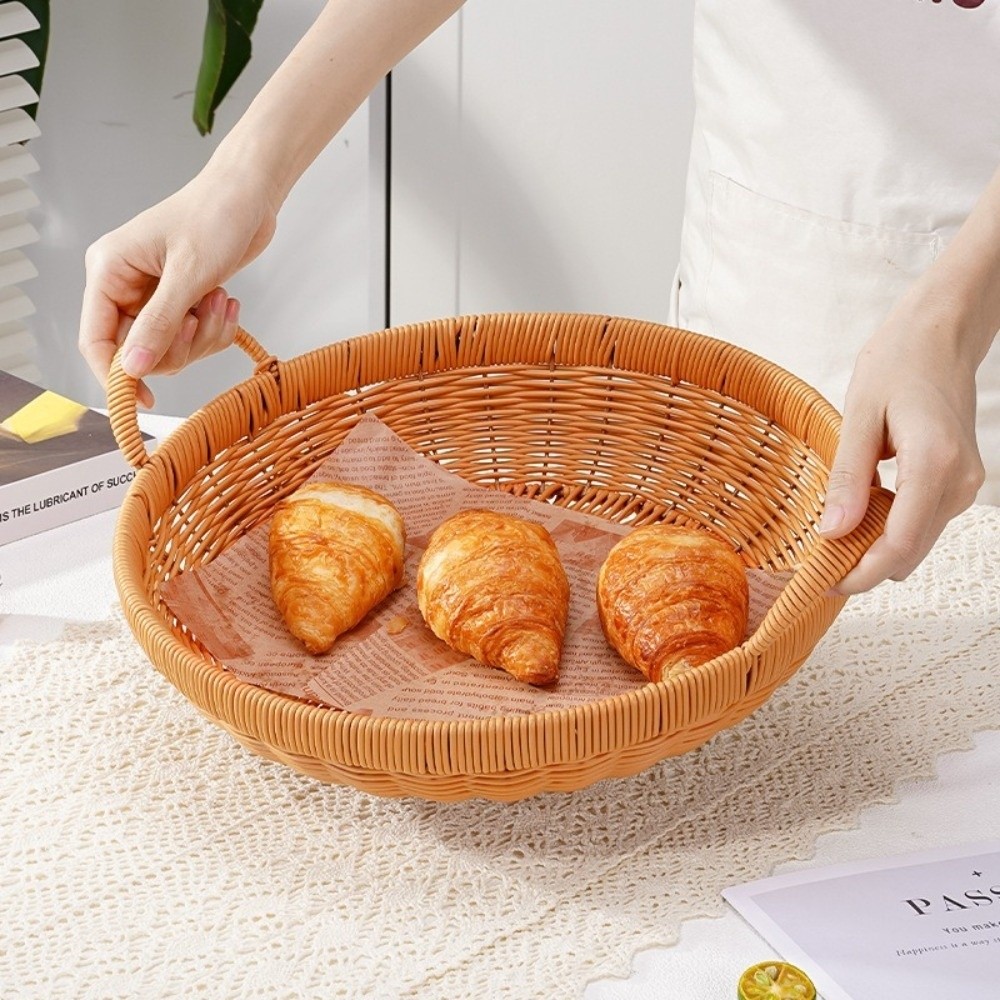 New Round Shape Rattan Basket  - Rattan Tray Handle ulasan dan harga
