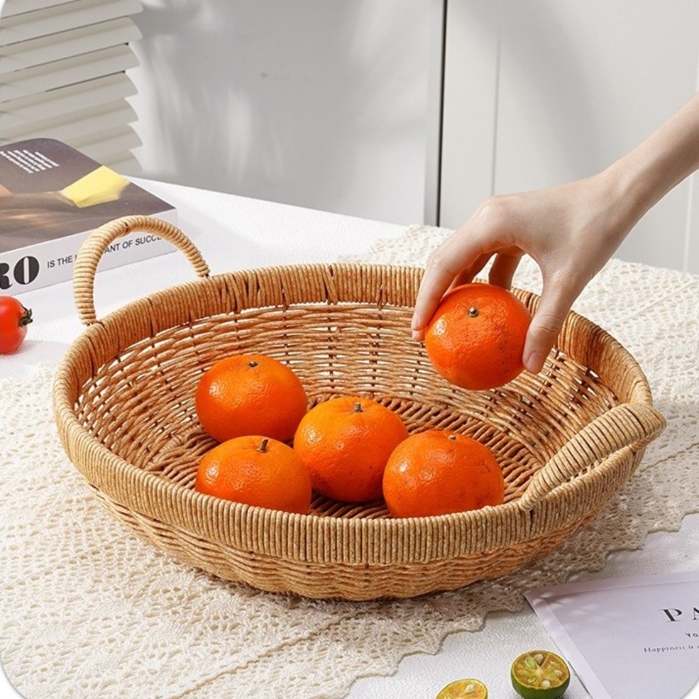 New Round Shape Rattan Basket  - Rattan Tray Handle ulasan dan harga