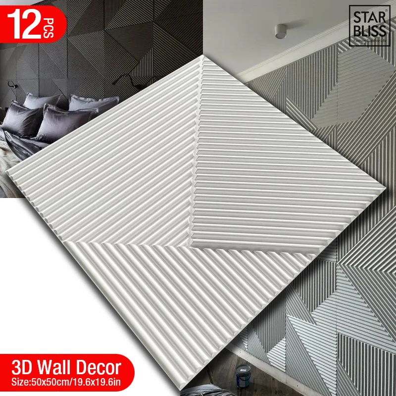 12pcs 50cm 3D wall decor Wood  - Wall Panel 3D Texture ulasan dan harga
