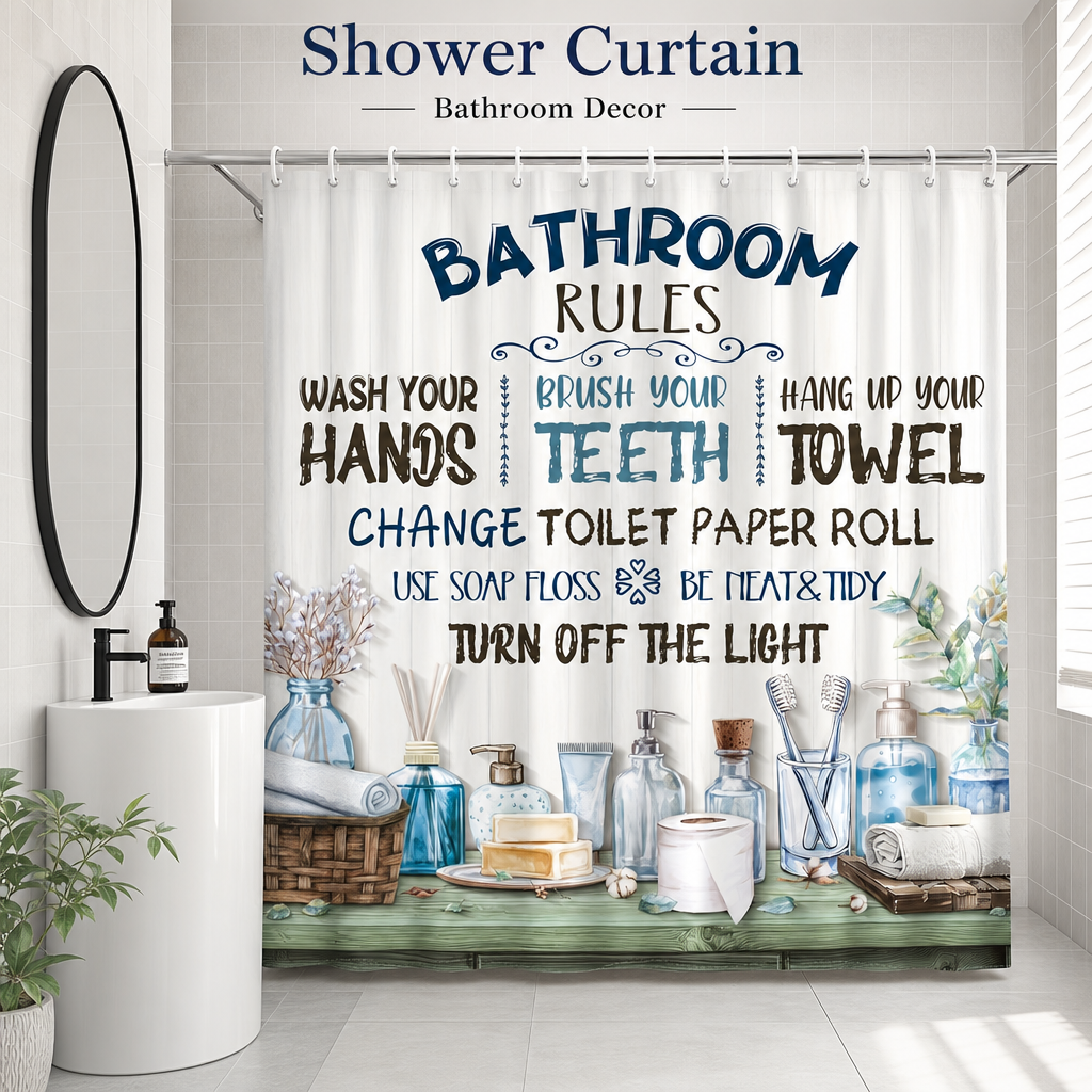 Bathroom Rules Shower Curtain  - Interior Design Rules ulasan dan harga