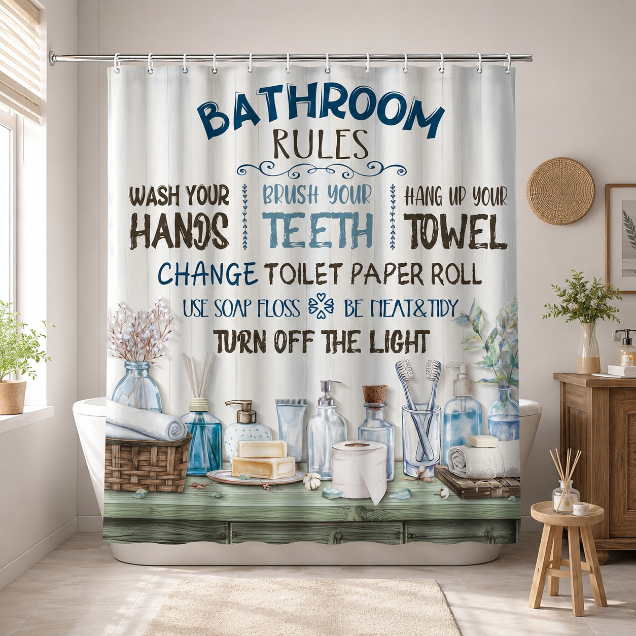 Bathroom Rules Shower Curtain  - Interior Design Rules ulasan dan harga